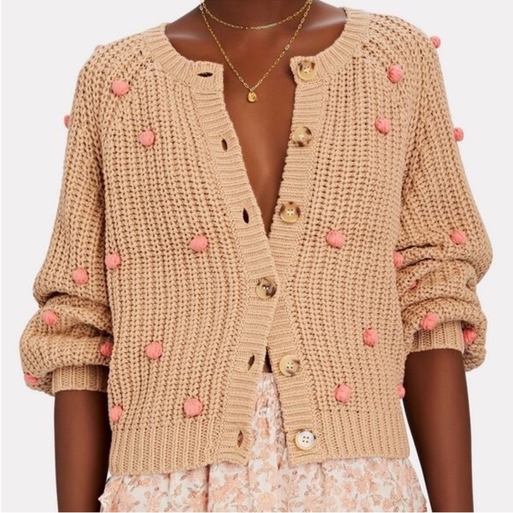 THE GREAT Bobble Sophomore Cardigan Sweater Tan/Pink NWOT 1/S - Picture 2 of 10